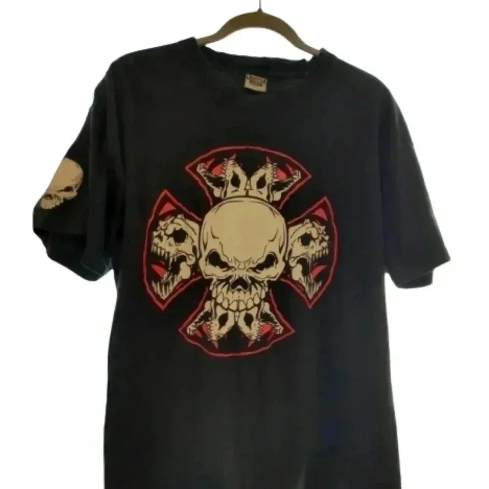Choppers Skull Graphic Tee XL Black Biker Grunge Y2K Double Sided Streetwear